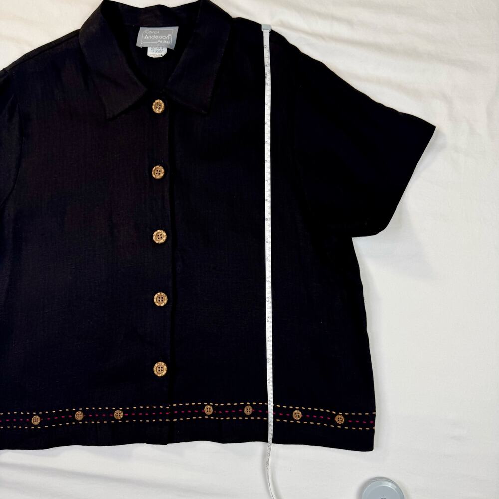 Carol Anderson Vintage Linen Shirt Black Women's Large Petite Lagenlook Coastal - Picture 3 of 13